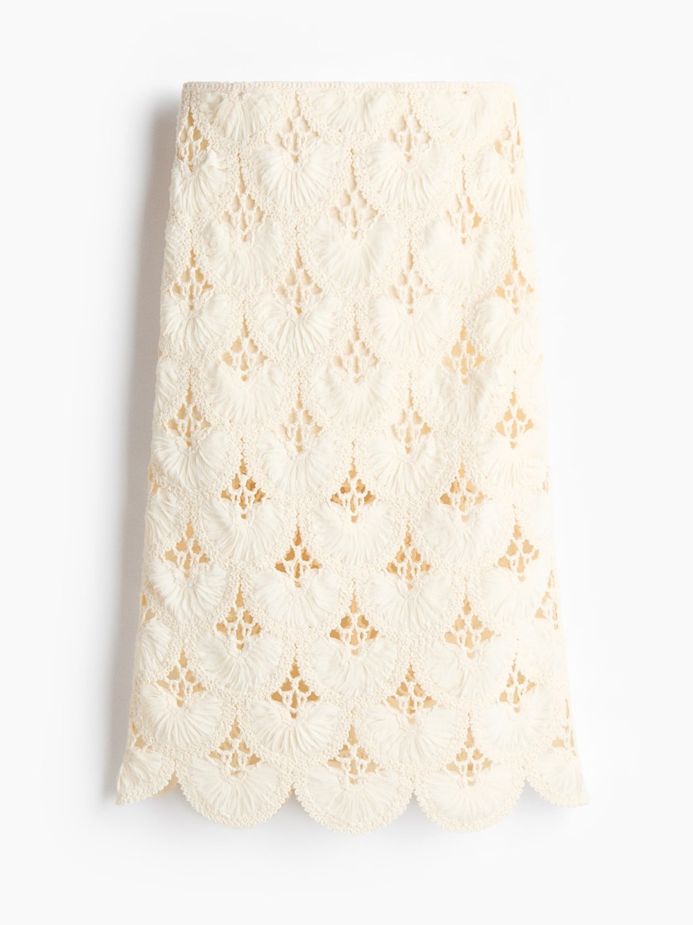 H&M Cream Lace Scalloped Crochet-Look Pencil Skirt